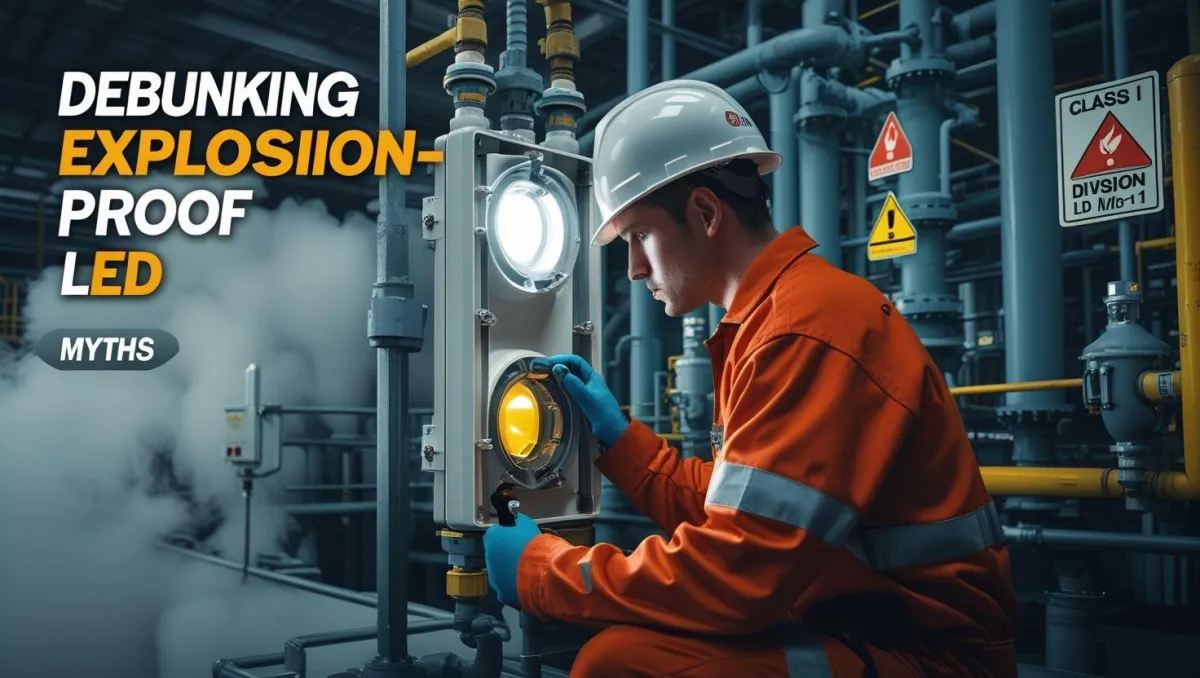 Industrial technician debunking myths about explosion-proof LED lighting in a hazardous environment