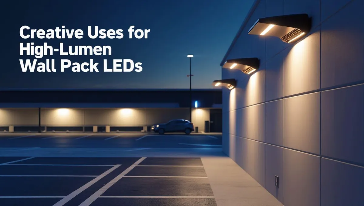 High-lumen wall pack LEDs illuminating an outdoor commercial space, enhancing visibility and security
