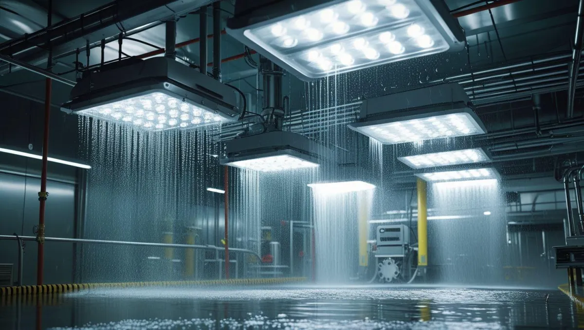 Vapor-tight LED lighting in a wet area such as a car wash, providing bright, even illumination in a moisture-prone environment