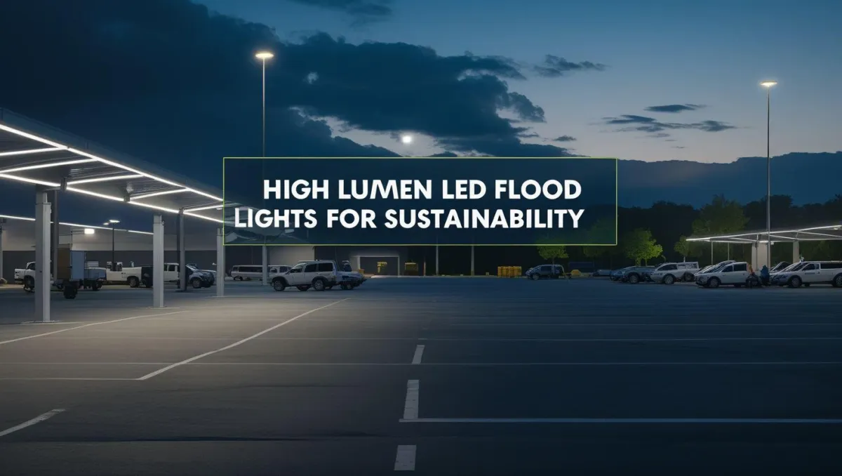 High-lumen LED flood lights illuminating an outdoor commercial space, enhancing visibility and promoting sustainability