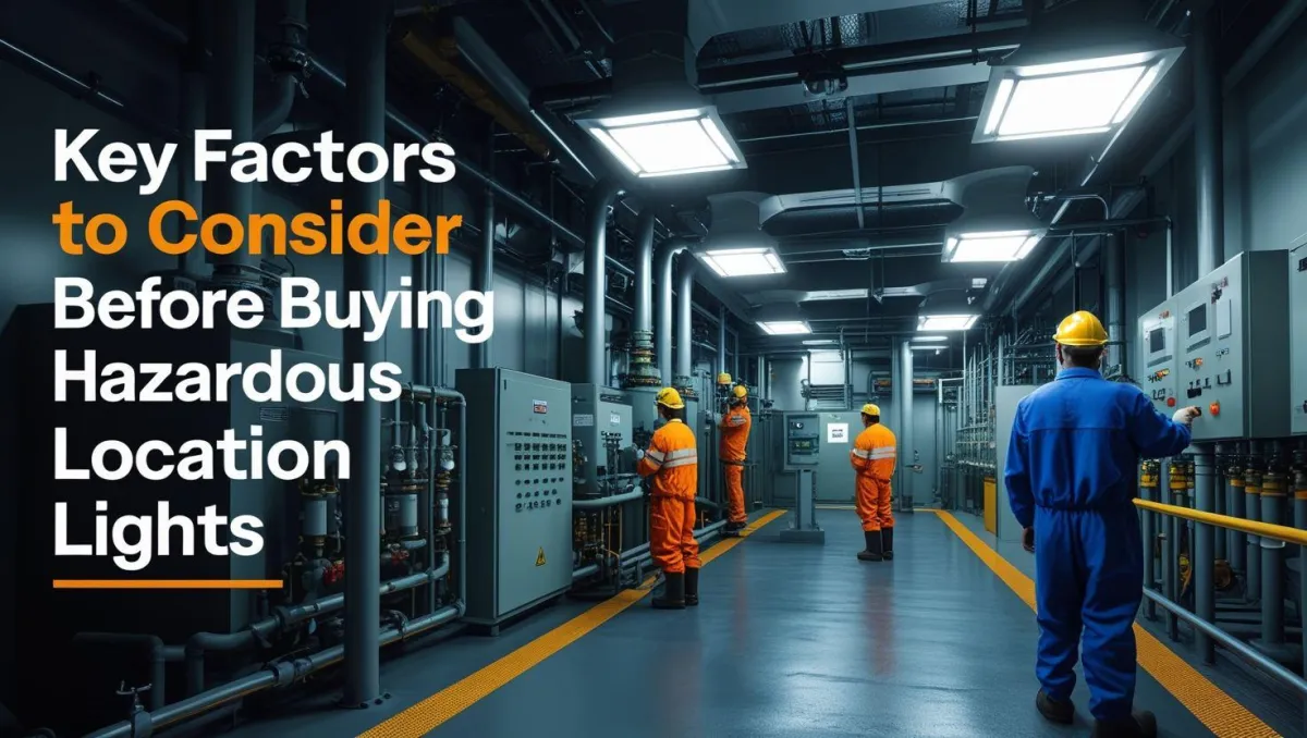 Explosion-proof LED lights in a hazardous industrial setting, providing safe illumination for critical areas