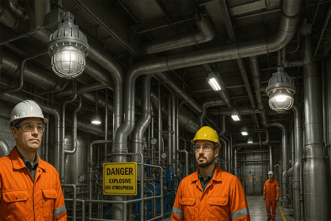 Explosion-proof LED lighting in a hazardous industrial facility