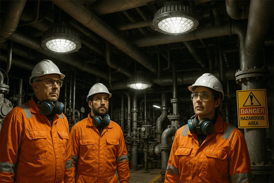 Explosion-proof LED lighting in a hazardous industrial setting