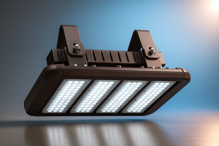 EDGE Series high-temperature LED flood/high-bay with remote driver—rated to 100 °C (212 °F), IP66, durable aluminum build, wide or narrow optics; energy-efficient industrial LED lighting for extreme-heat facilities.