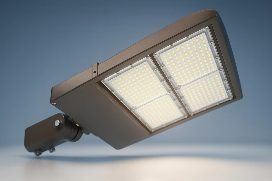 LS-ESBV shoebox LED area luminaire for parking lots and perimeter lighting, high-output performance with Type III or Type V optic distributions.